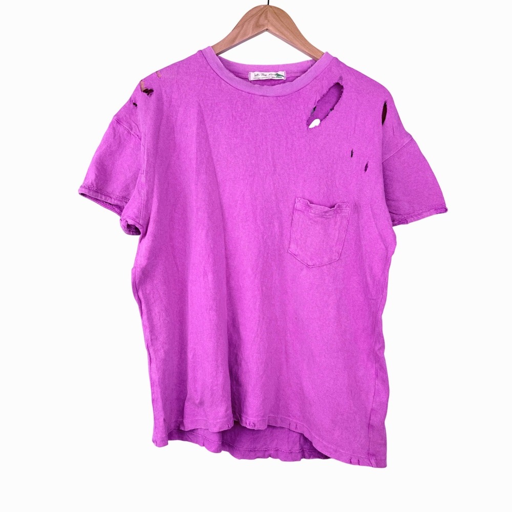 Free People Rubi Ripped T-Shirt Womens XS Purple‎ Distressed Pocket Oversized